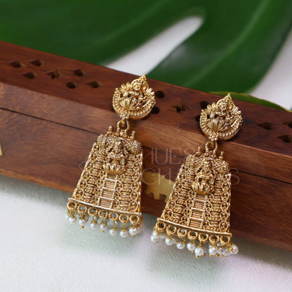 GOPURAM TEMPLE JHUMKA
 WITH PEARLS