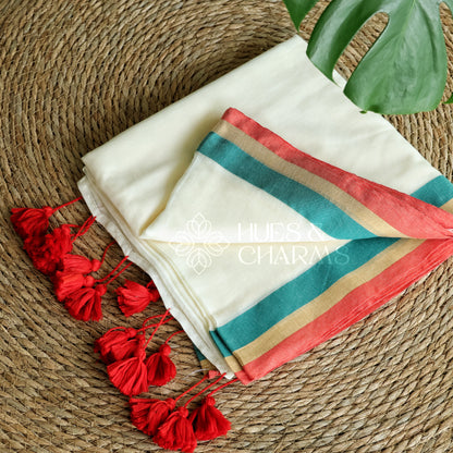 PURE MUL COTTON SAREE  - CHETHI (OFFWHITE)