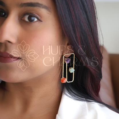 GOLDEN RAW STONE AURORA FRAME EARRINGS (Colours available)