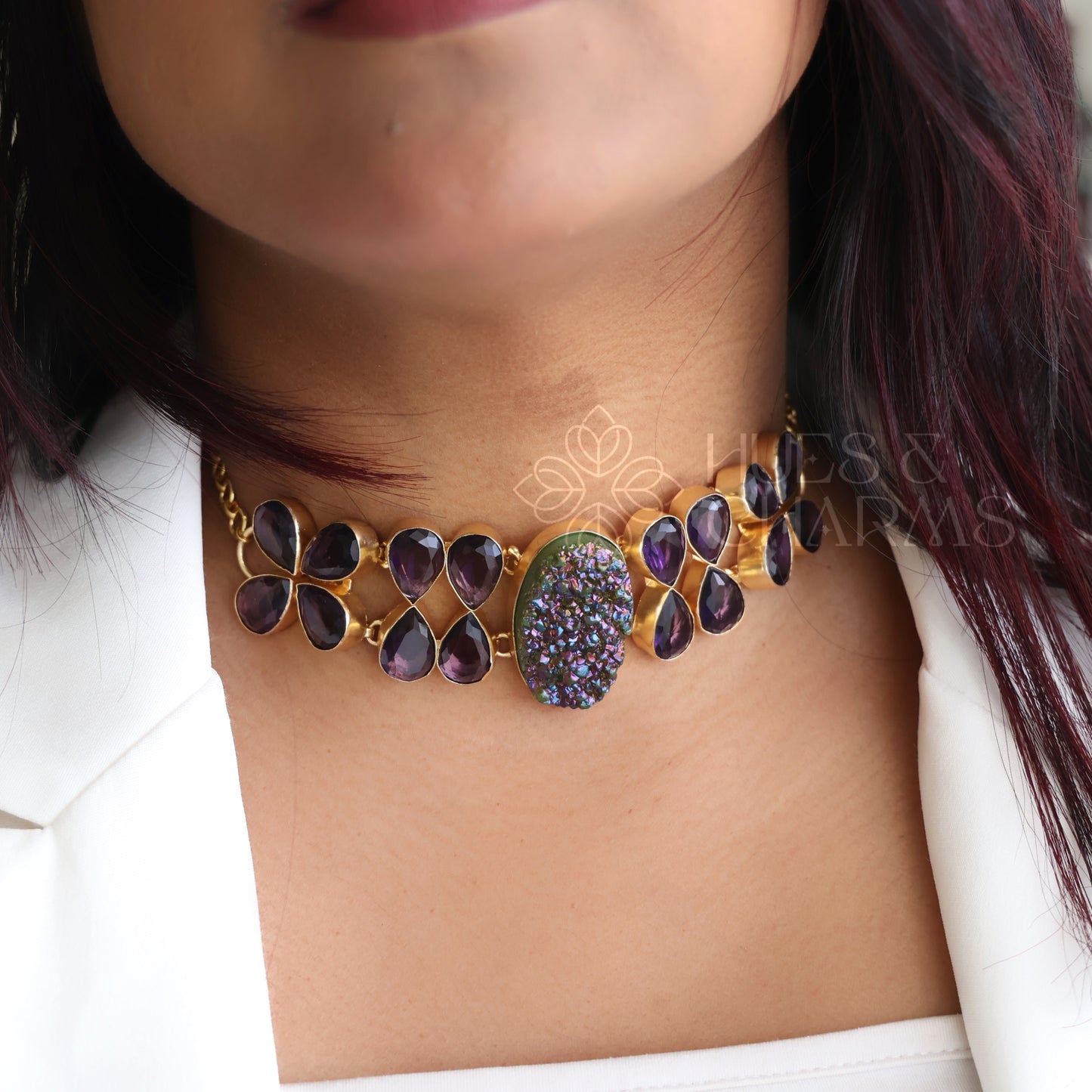 NATURAL STONE IVY DROP BOLD CHOKER (Colours available )