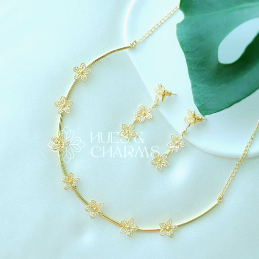 GOLDEN 7 FLOWER NECK CUFF SET