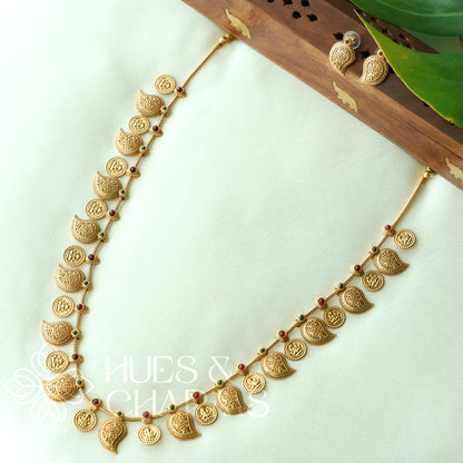 GOLDEN LAKSHMI COIN AND MANGO MOTIF HARAM SET