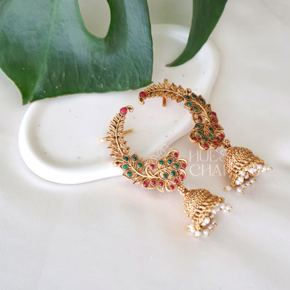 GOLDEN KANKA LEAF EAR CUFF JHUMKAS WITH PEARLS (COLOURS AVAILABLE)