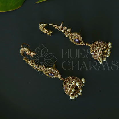 STATEMENT MAYURA AD EAR CUFF JHUMKA WITH PEARLS ( Colours available)|Premium jewellery