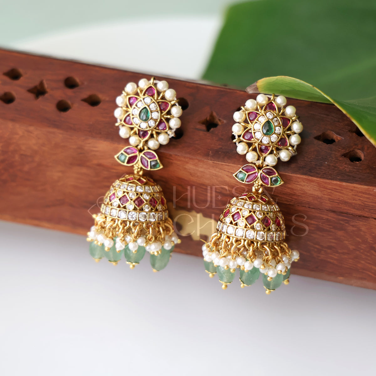GOLDEN RATNIKA KEMP JHUMKA WITH PEARLS | PREMIUM JEWELLERY