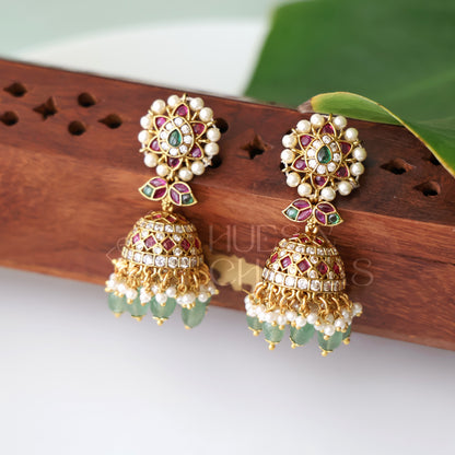 GOLDEN RATNIKA KEMP JHUMKA WITH PEARLS | PREMIUM JEWELLERY