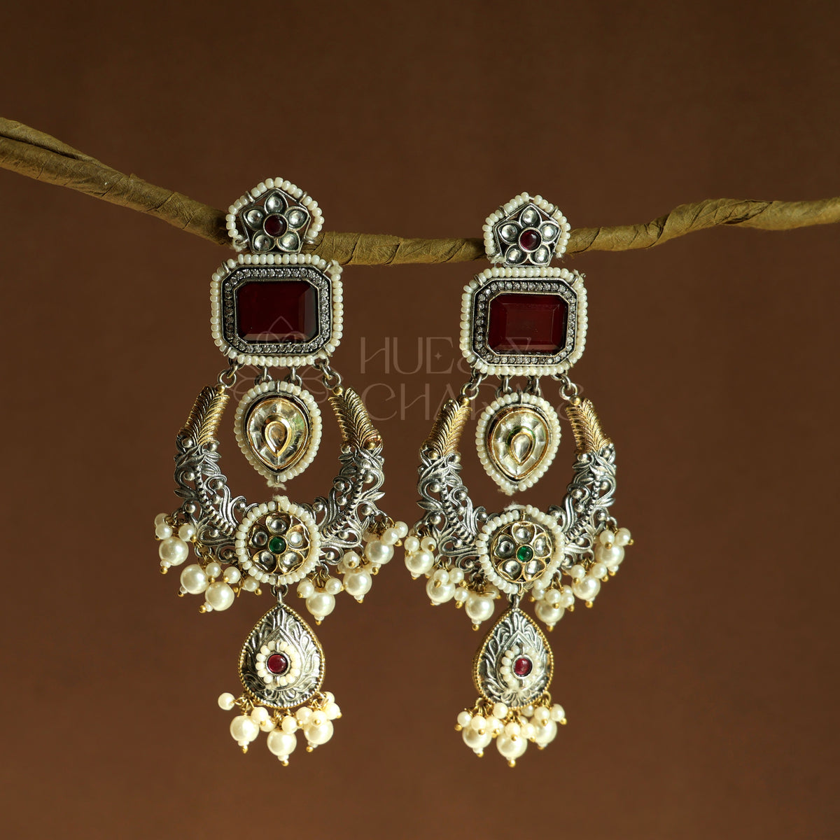 RANGMAHAL STATEMENT DUAL TONE EARRINGS WITH PEARLS