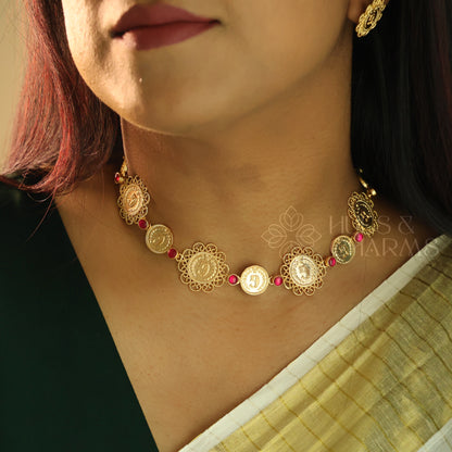 TRADITIONAL RUBY COIN NECKPIECE SET| GOLD PLATED (NON IDOL VERSION)