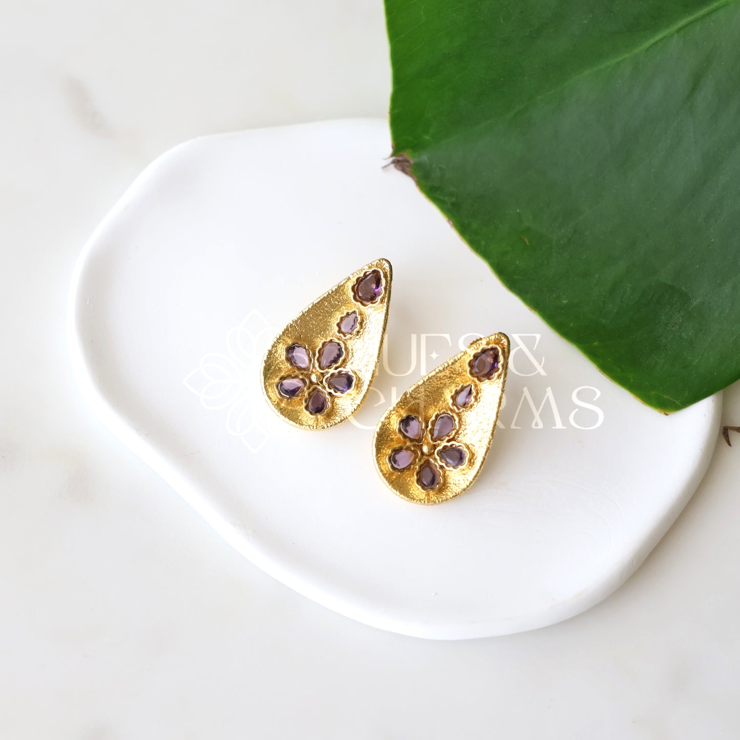 GOLDEN GLOSSY PETAL IVY DROP EARRINGS (COLOURS AVAILABLE)