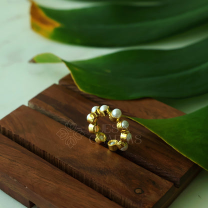 GOLDEN ORBIT PEARL ADJUSTABLE RING