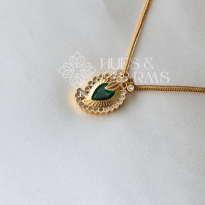 GOLDEN SIMPLE PALAKKA PENDENT SHORT  NECKLACE SET (Colours available)