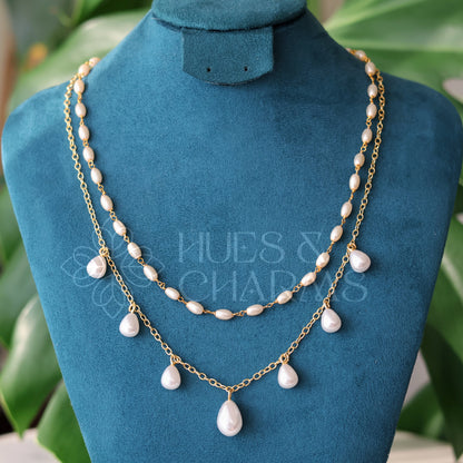 GOLDEN 2 LAYER PEARL CHARM NECKPIECE