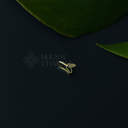 GOLDEN BUTTERFLY AD STONES NOSE PIN