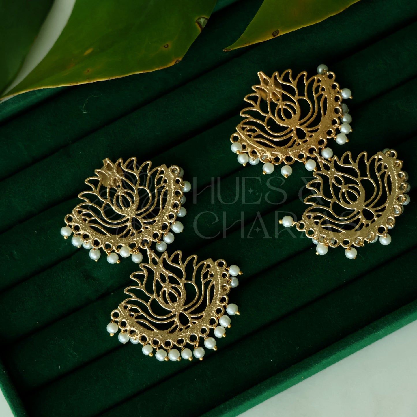 GOLDEN STATEMENT 2 LAYER PEARL LOTUS EARRINGS