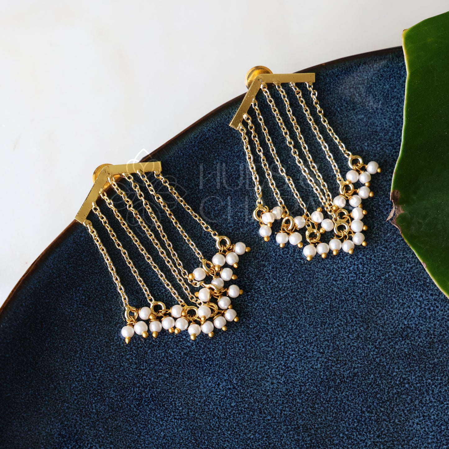 GOLDEN PEARL LAYERED DANGLER STATEMENT EARRINGS