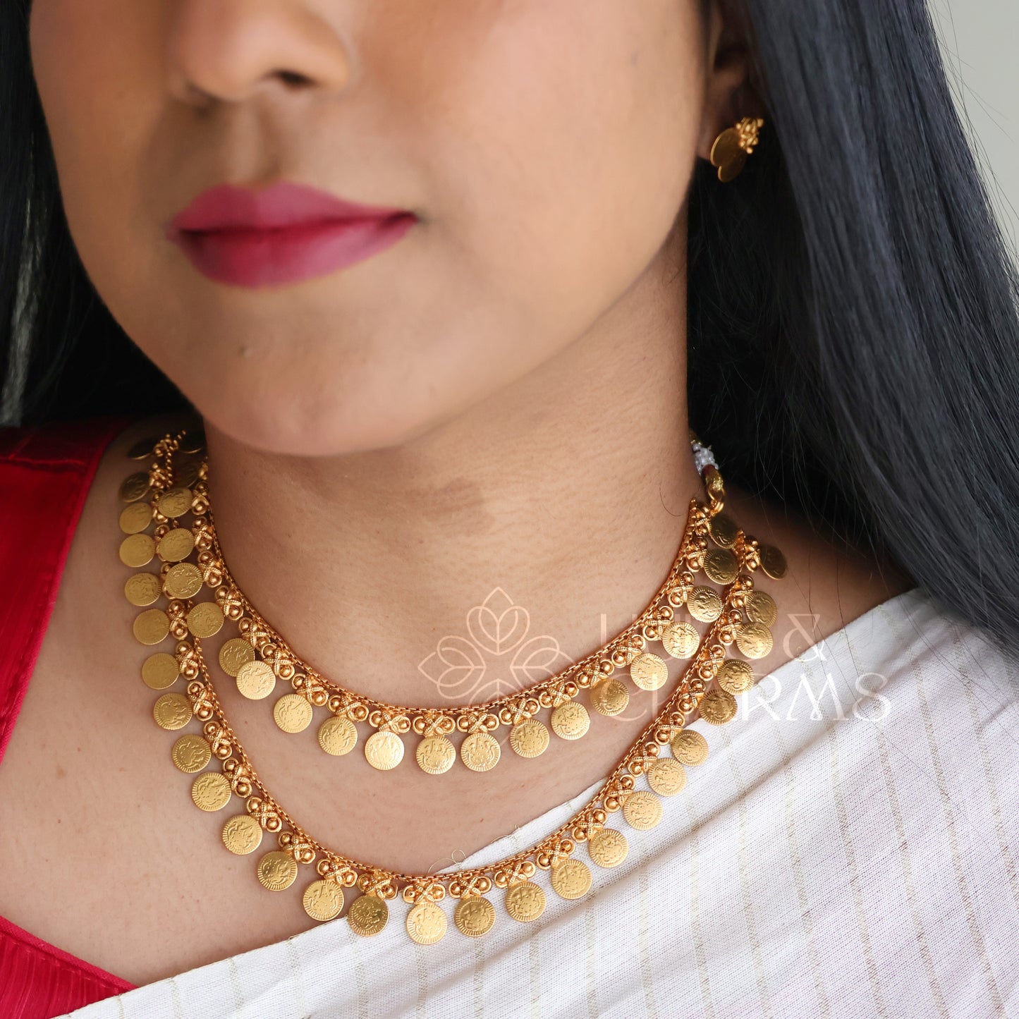 TRADITIONAL 2 LAYER GOLDEN LAKSHMI COIN NECKLACE SET