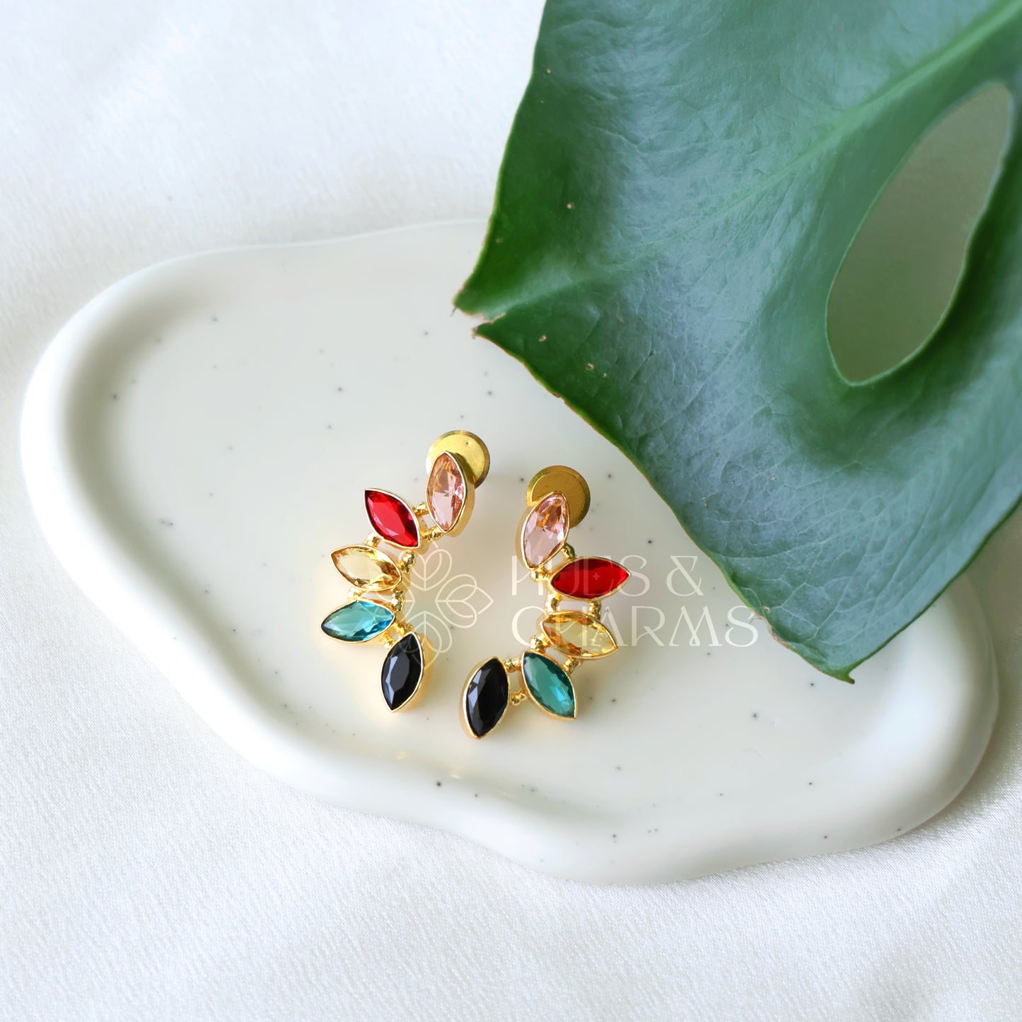 GOLDEN PETAL ARC EARRINGS (COLOURS AVAILABLE)