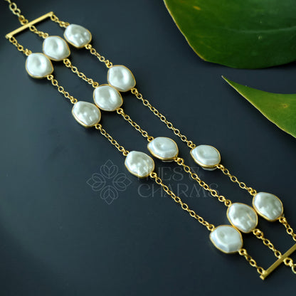 GOLDEN 3 LAYER CELESTE PEARL CHOKER