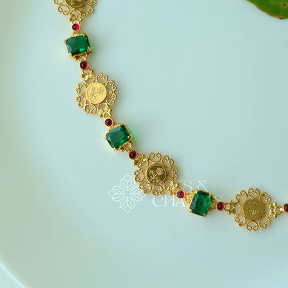 TRADITIONAL PADMIKA VYRA COIN NECKLACE | PREMIUM GOLD PLATED ( Colours available )