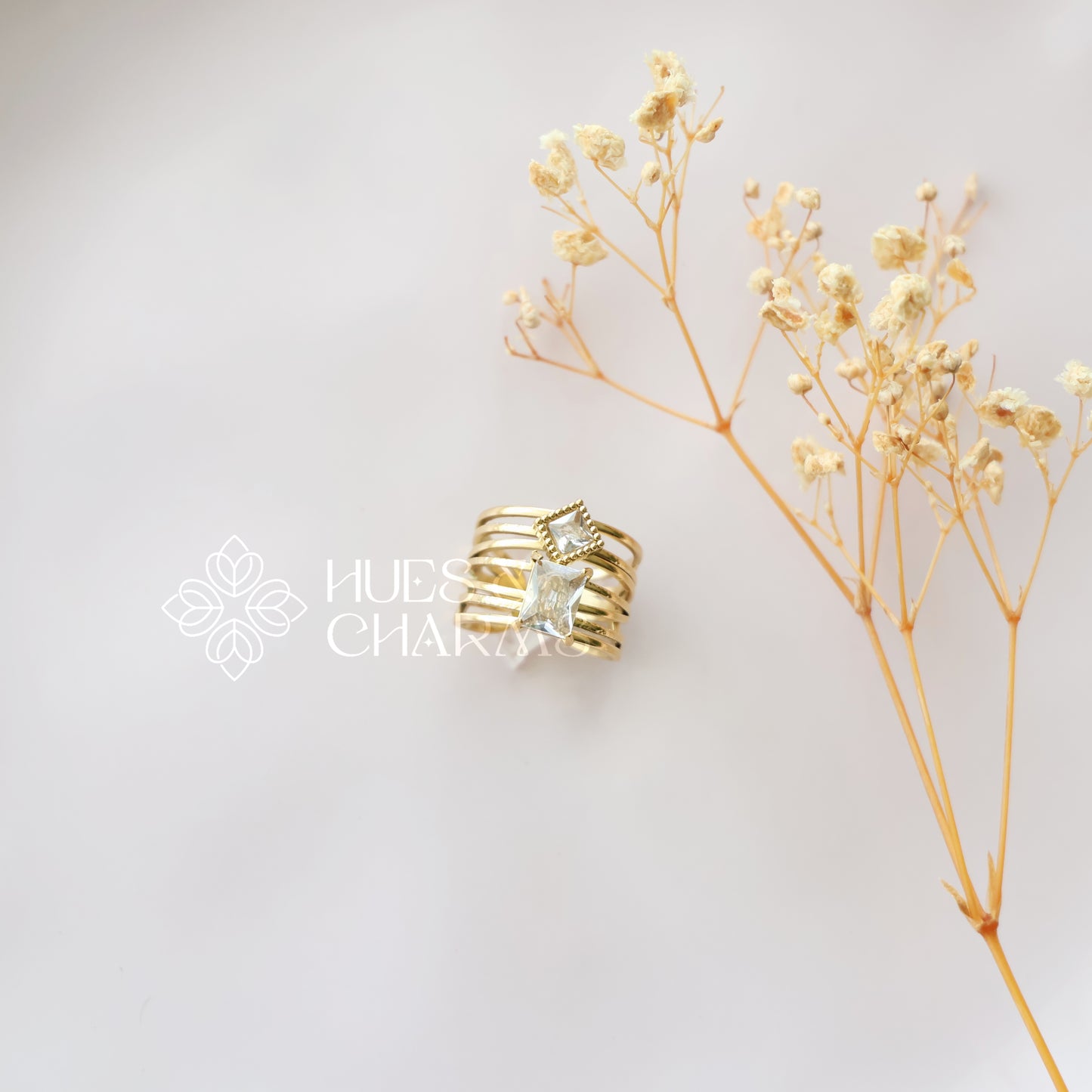 GOLDEN  DUAL STONE STATEMENT ADJUSTABLE RING