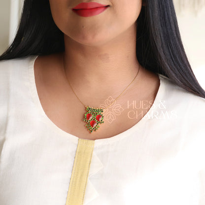 TRADITIONAL 3 MANGO FLOATING  NECKPIECE - RED