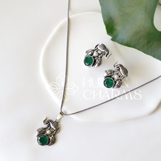 OXIDIZED HATHI LONG SIMPLE NECKLACE SET