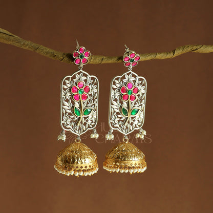 OXIDIZED DUAL TONE ISHANI FLORAL JHUMKA EARRINGS | PREMIUM JEWELLERY