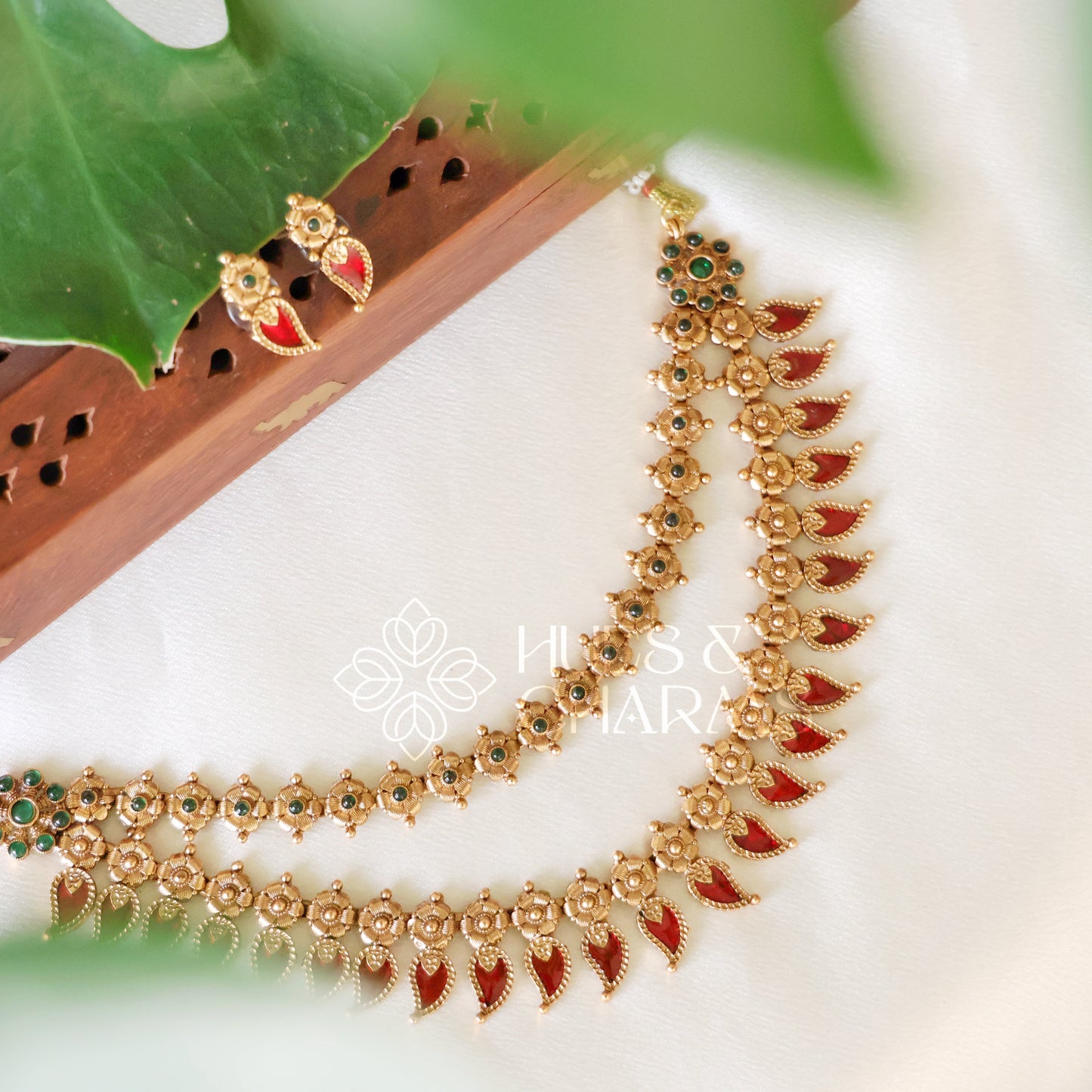 GOLDEN VARNIKA 2 LAYER PALAKKA NECKLACE SET