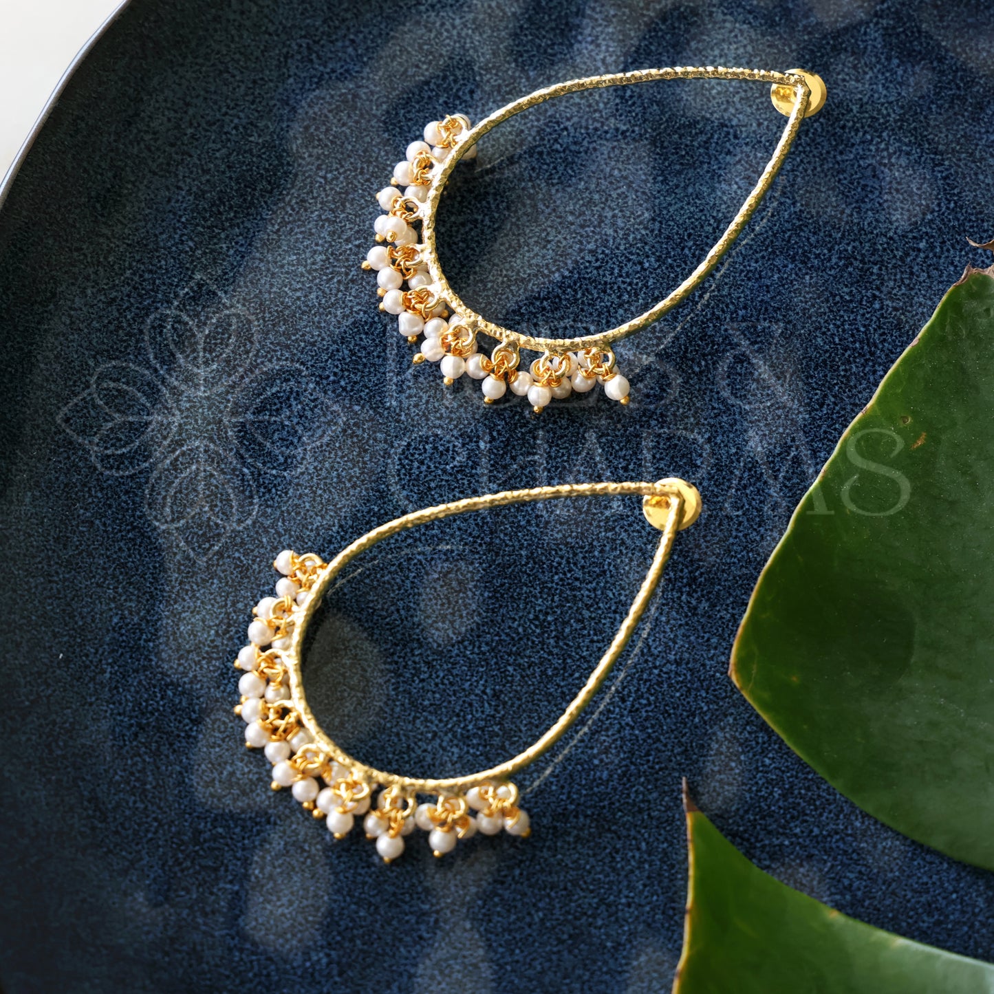 GOLDEN  MUKTA TEARDROPS STATEMENT EARRINGS