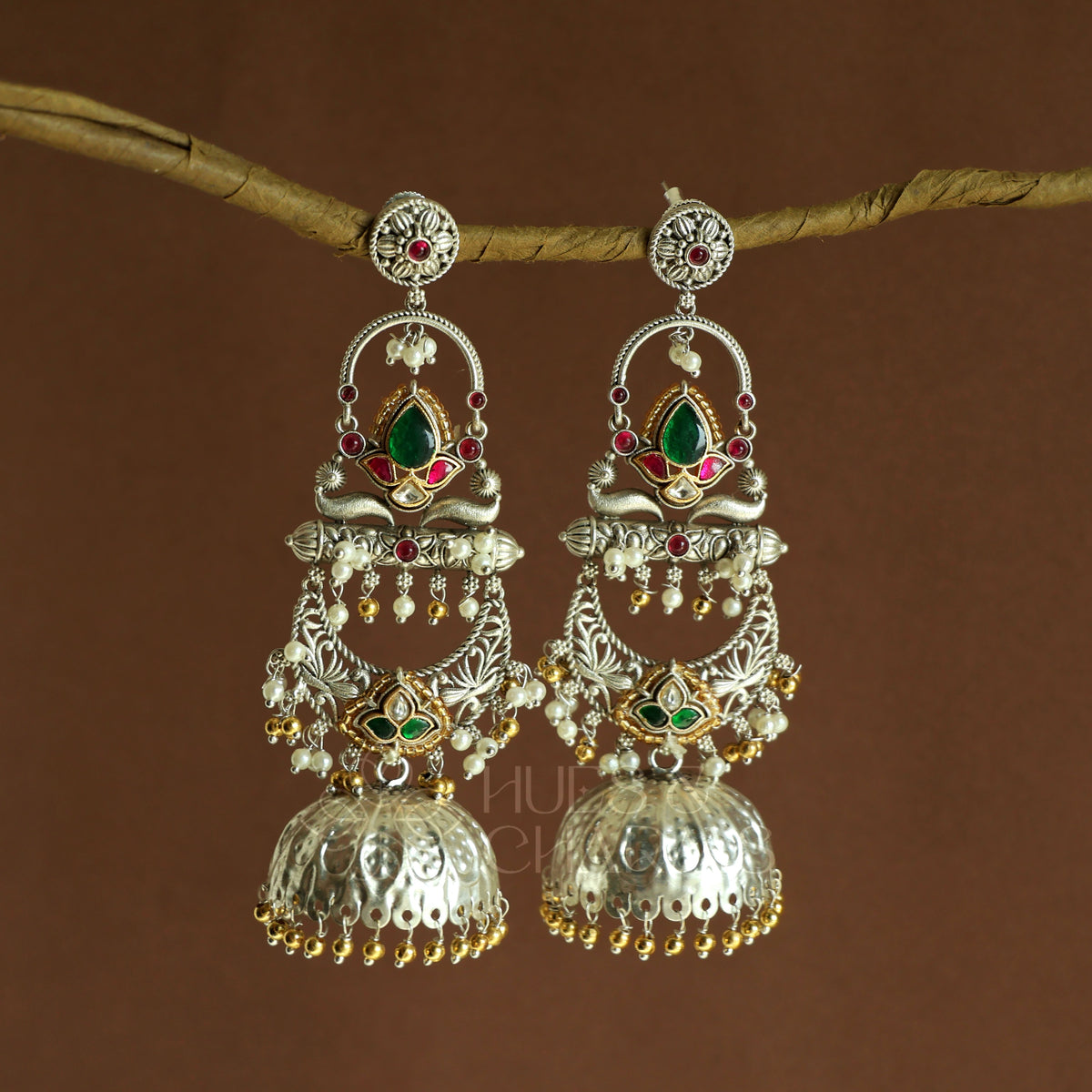 TANISHKA STATEMENT  DUAL TONE LAYERED JHUMKA EARRINGS | PREMIUM JEWELLERY