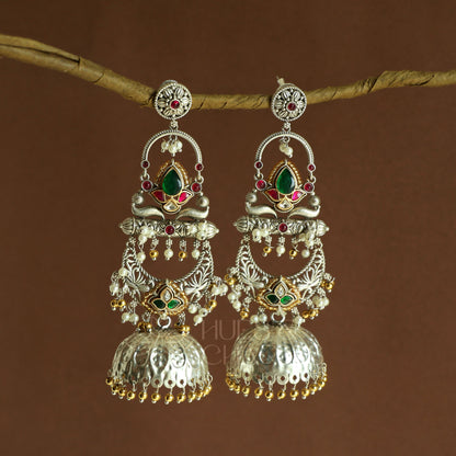 TANISHKA STATEMENT  DUAL TONE LAYERED JHUMKA EARRINGS | PREMIUM JEWELLERY