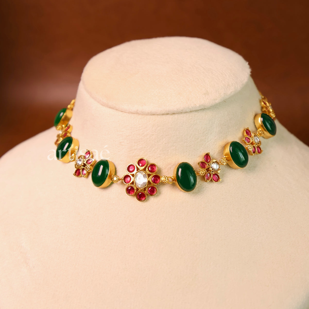 ÉLORA NATURAL STONE CHOKER SET - GREEN ONYX