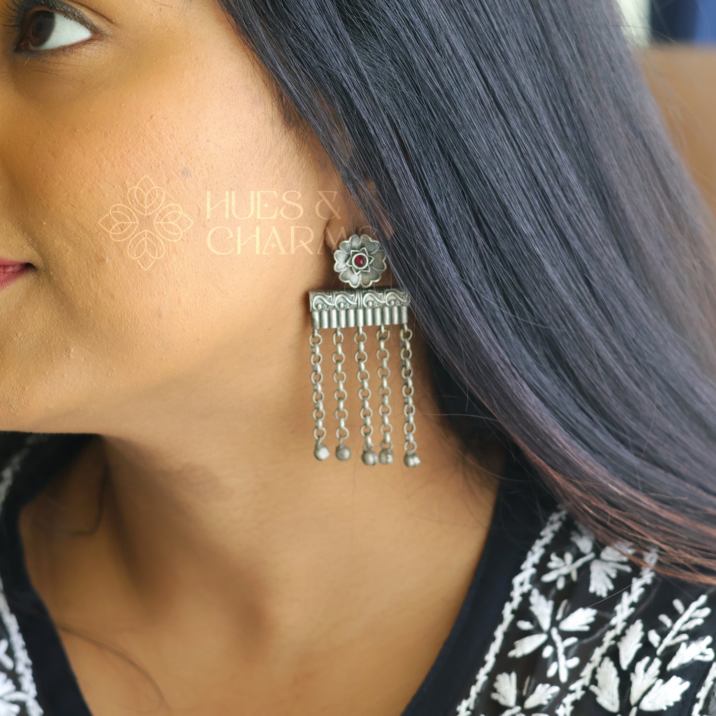 OXIDIZED 5 LAYER DANGLER EARRINGS( COLOURS AVAILABLE)