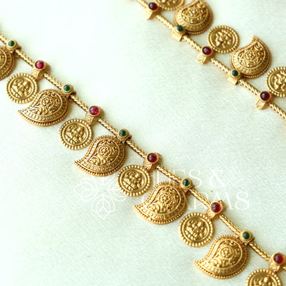 GOLDEN LAKSHMI COIN AND MANGO MOTIF HARAM SET