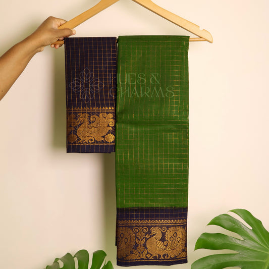 MADURAI SUNGUDI SAREE (Parrot green & deep blue)