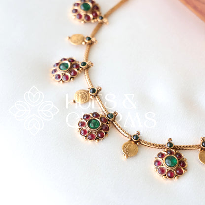 TRADITIONAL LAKSHMI COIN FLORAL NECKLACE SET