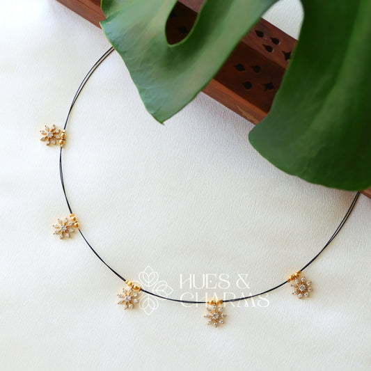 WHITE 5 SNOWFLAKES FLOATING NECKPIECE (BLACK EDITION)