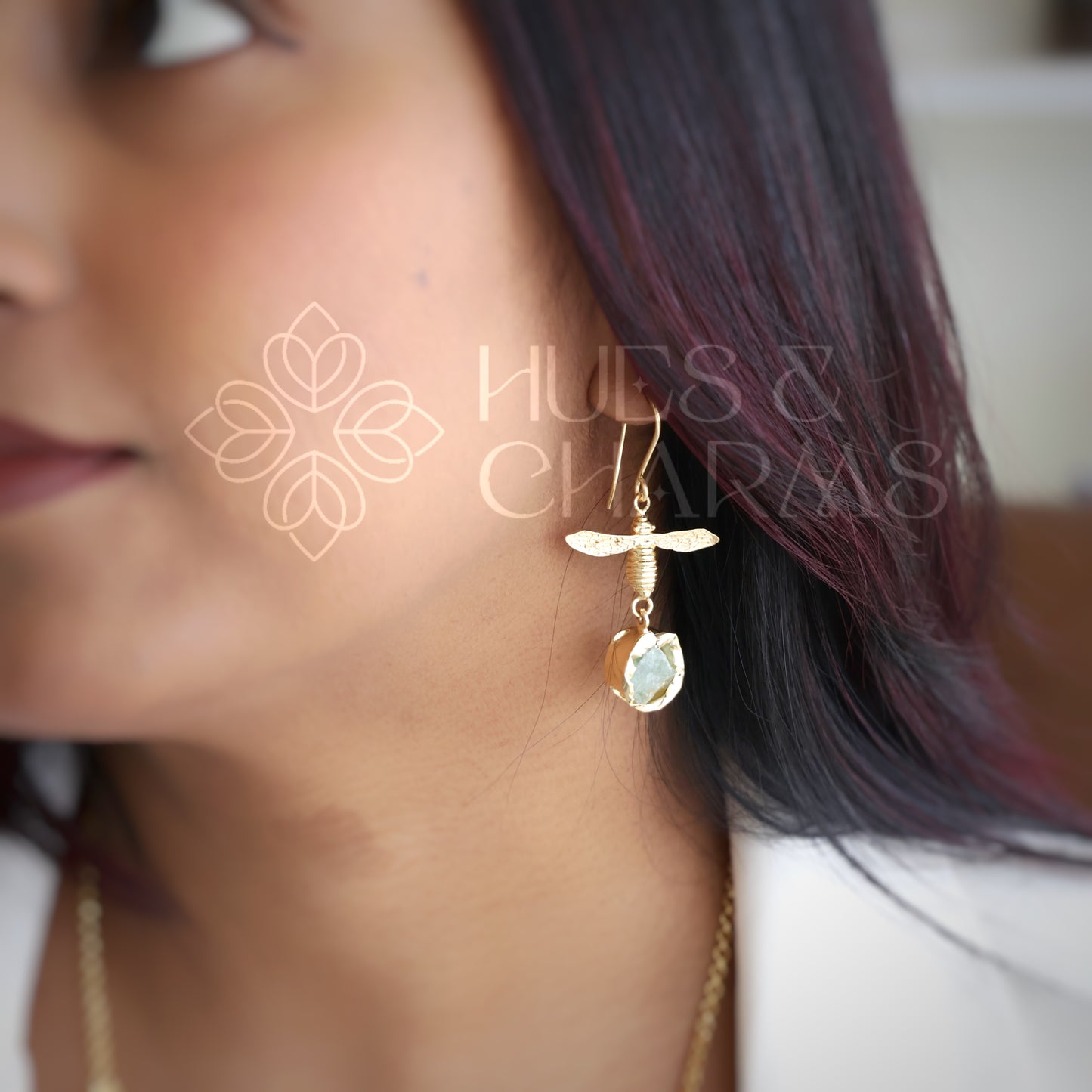 GOLDEN RAW STONE ENCHANTED DRAGONFLY NECKLACE SET (Colours available)