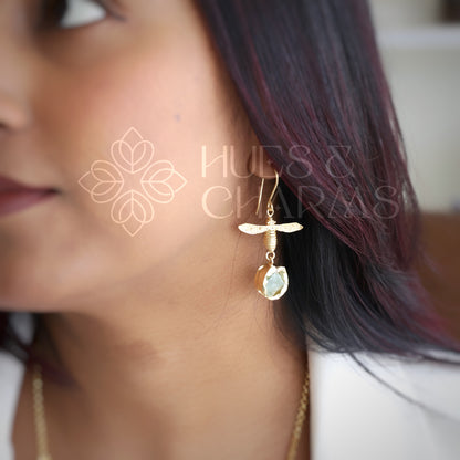 GOLDEN RAW STONE ENCHANTED DRAGONFLY NECKLACE SET (Colours available)