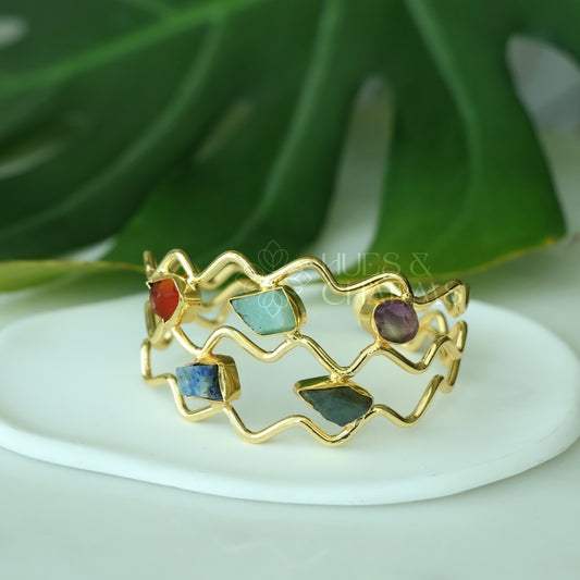 GOLDEN  RAW STONE ZIG ZAG ADJUSTABLE CUFF BANGLE(COLOURS AVAILABLE)