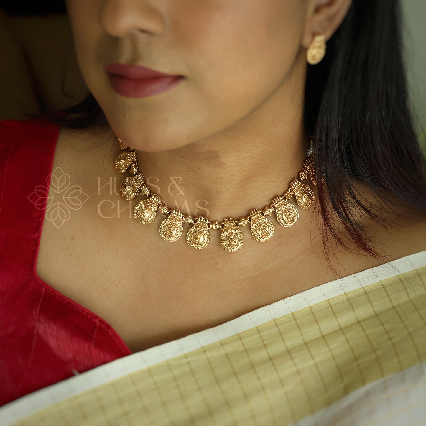 GOLDEN SOUBHAGYA LAKSHMI TEMPLE NECKLACE SET