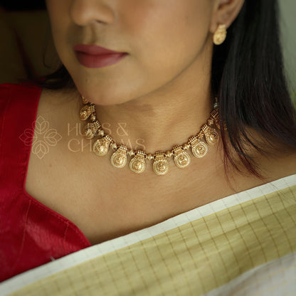 GOLDEN SOUBHAGYA LAKSHMI TEMPLE NECKLACE SET
