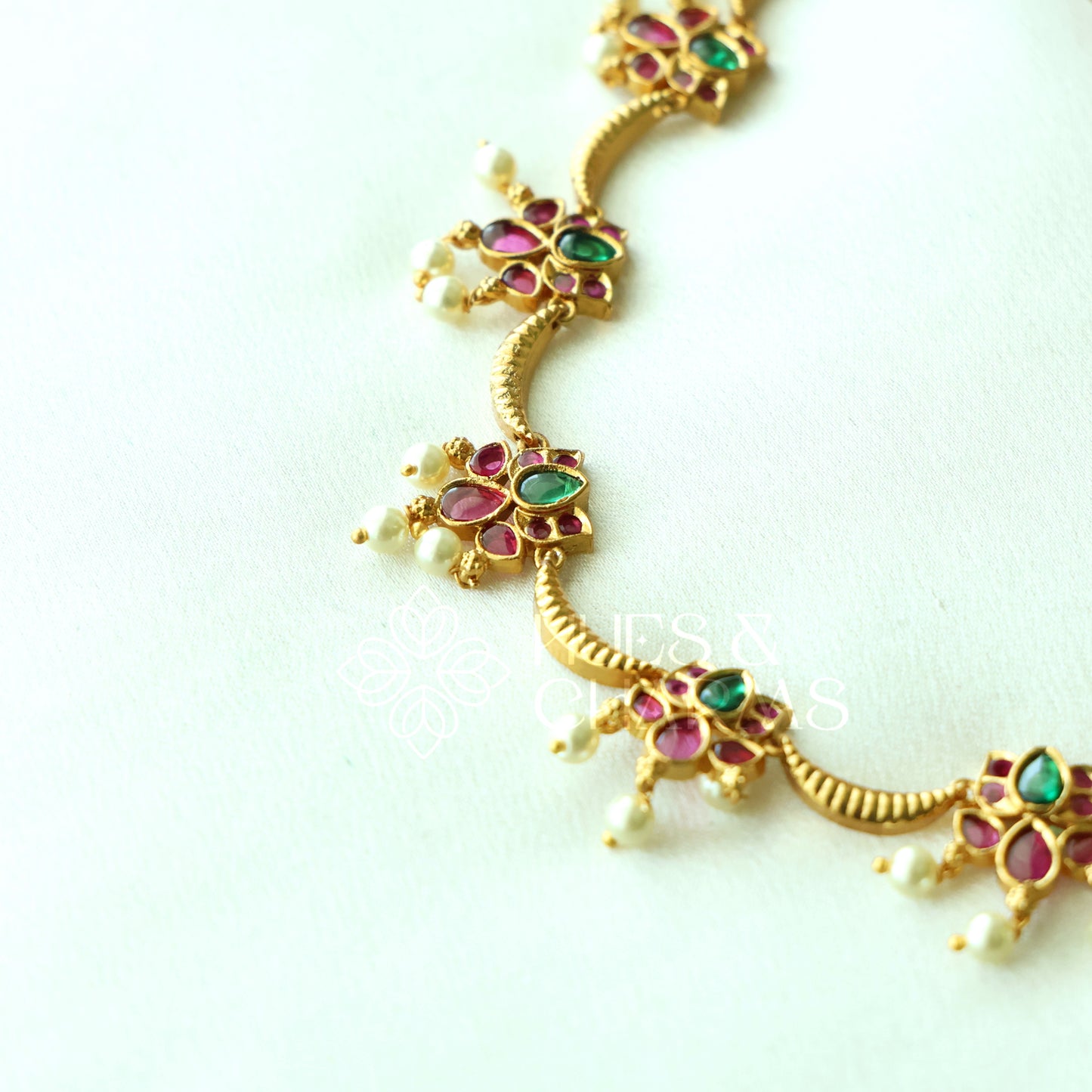 GOLDEN  PADMARAGA NECKLACE SET WITH PEARLS