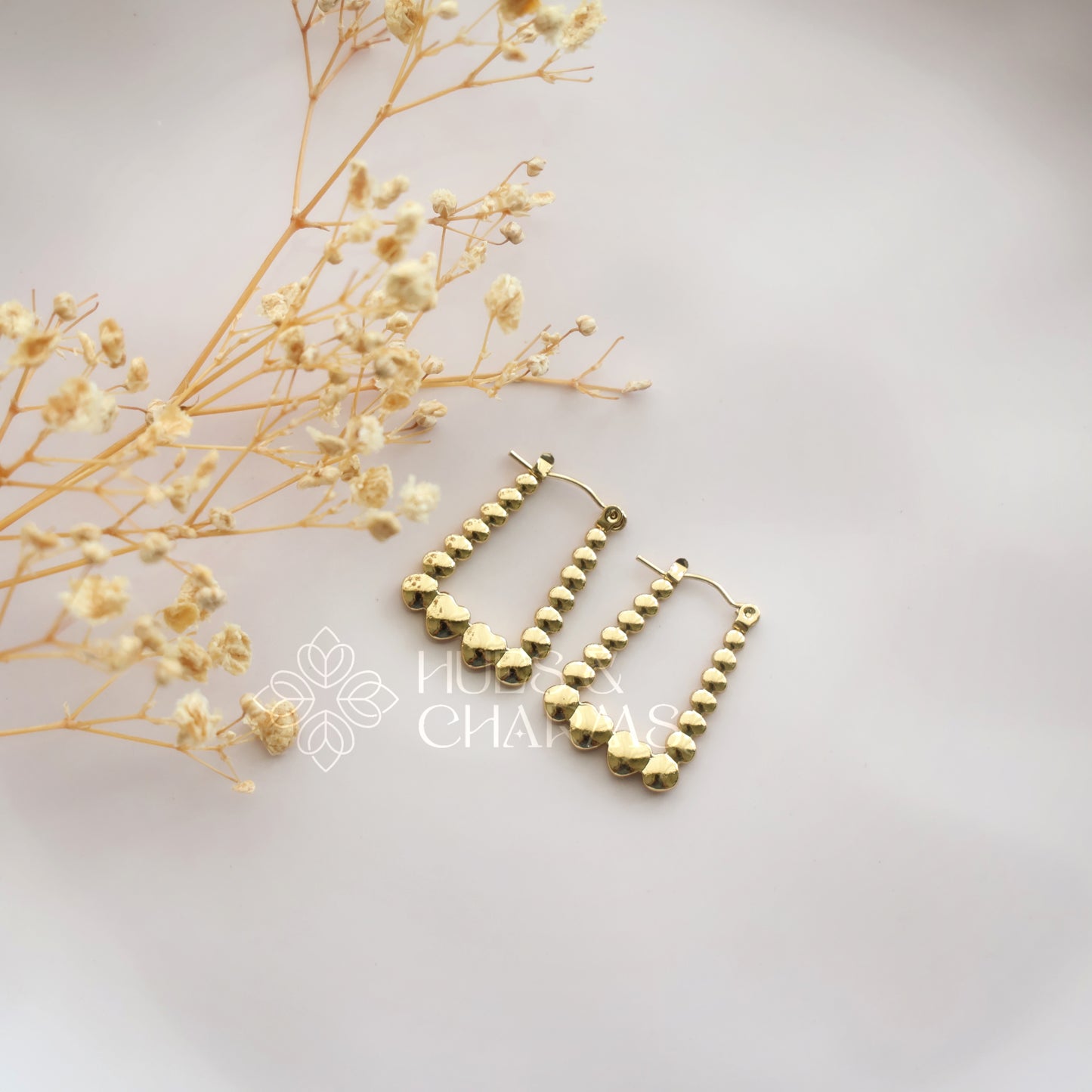 GOLDEN BEADED RECTANGULAR HOOPS