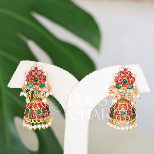GOLDEN PADMA MOHINI JHUMKA WITH PEARLS