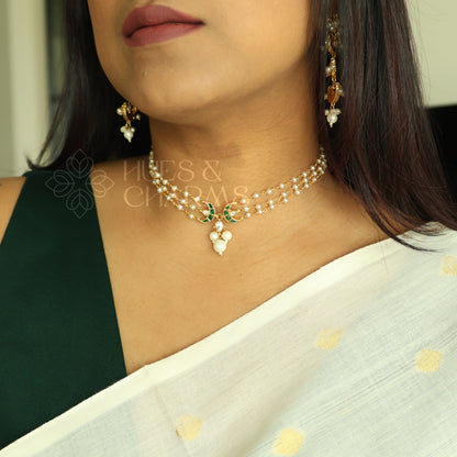 PEARL LAYERED JADAU CHANDRÉ CHOKER SET |PREMIUM JEWELLERY (Colours available)