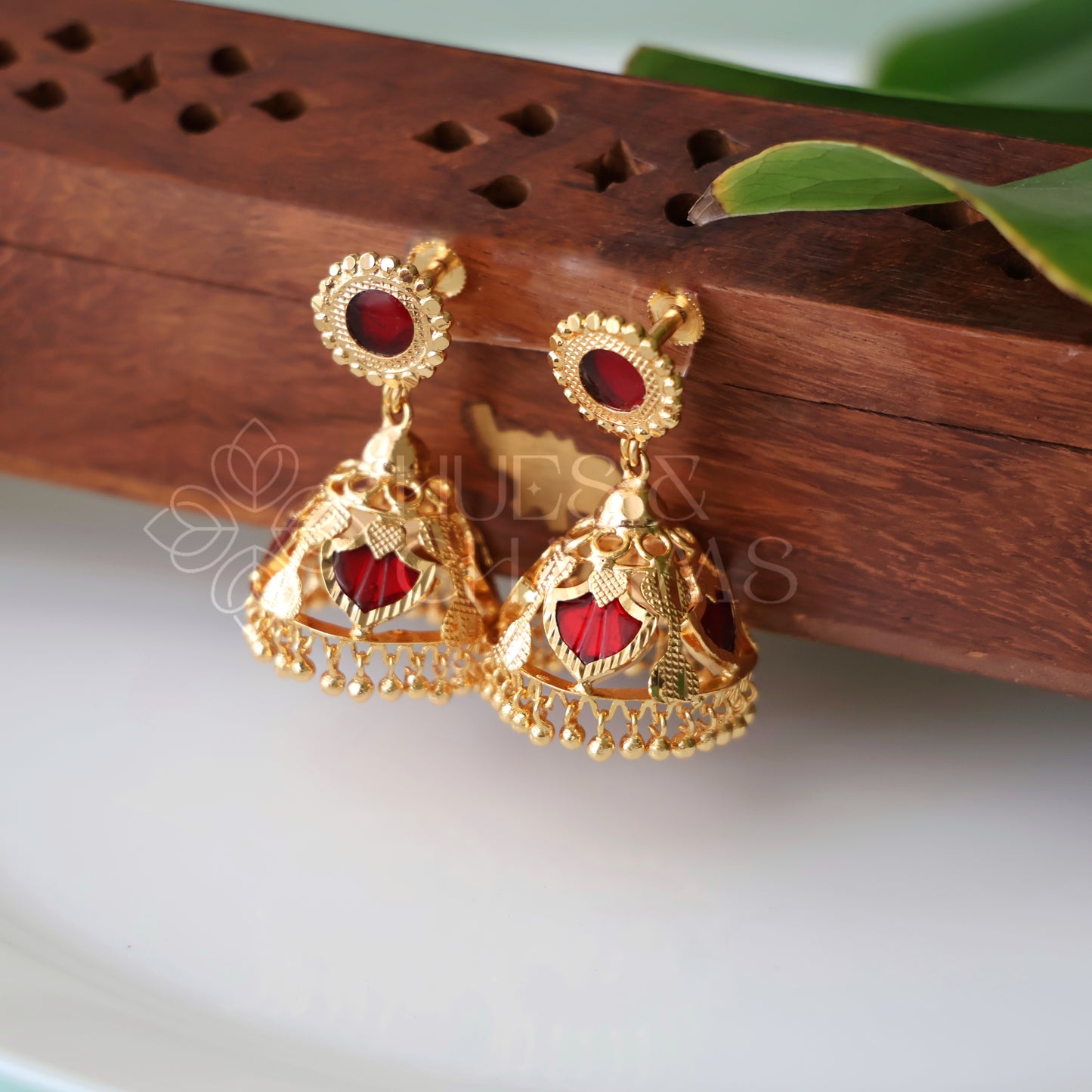 GOLDEN PALAKKA JHUMKAS |GOLD PLATED(Colours available)