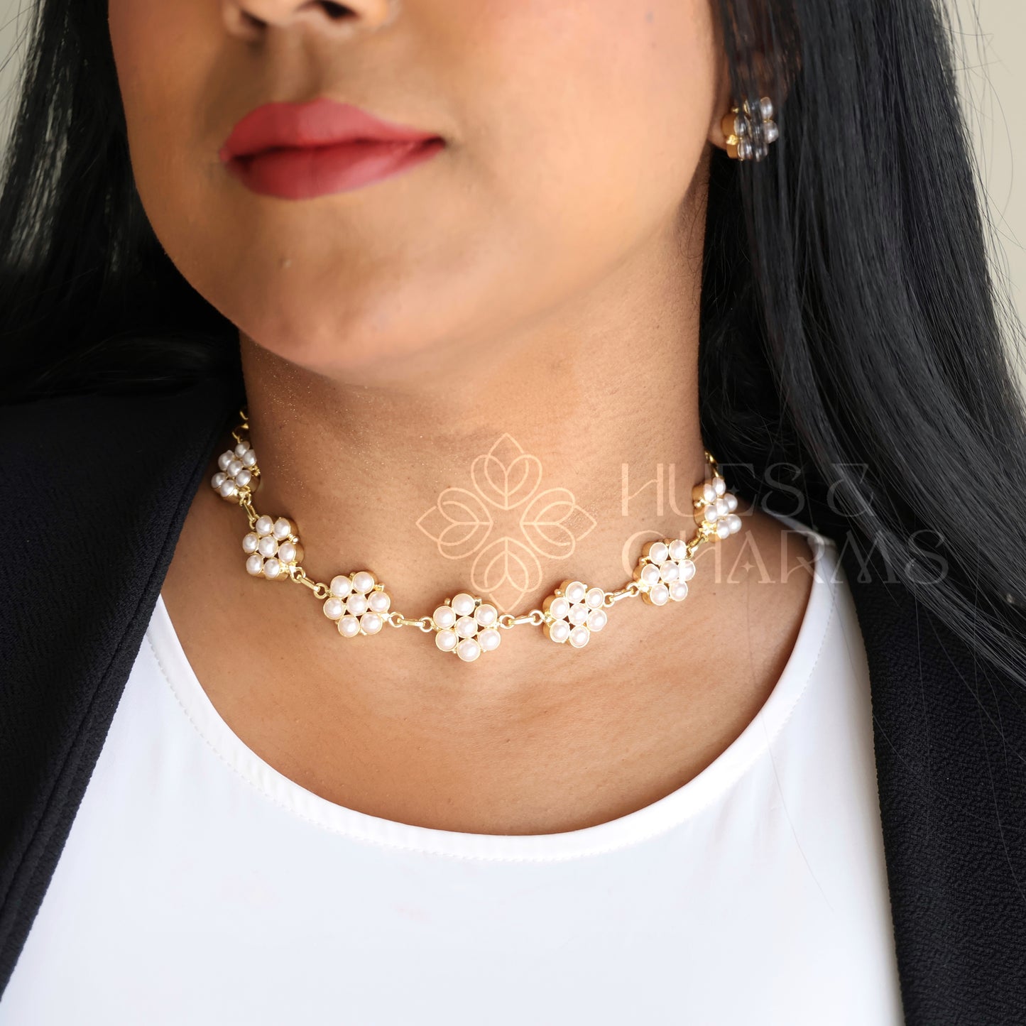GOLDEN BLOOMING PEARL NECKLACE SET