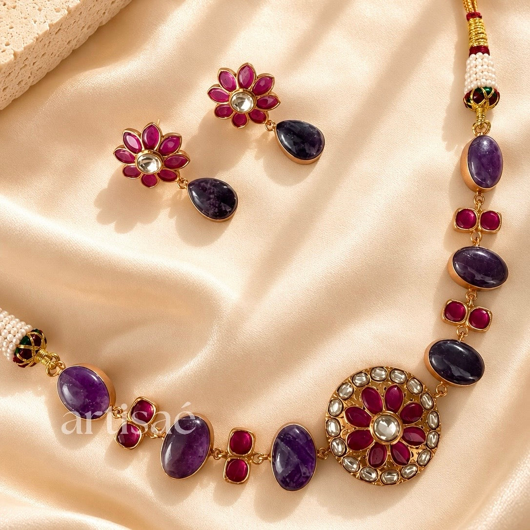 AMÉLIA NATURAL STONE CHOKER SET - AMETHYST