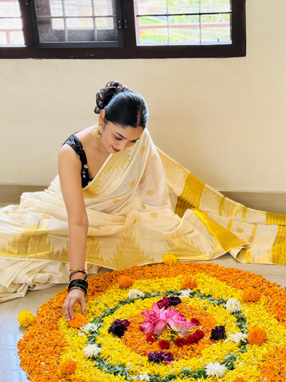 KERALA SIGNATURE KASAVU HANDLOOM POLKA SAREE